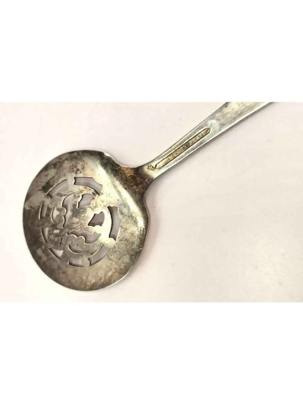 Vintage Silver Plate Pierced Serving Spoon Floral Community.CM2274